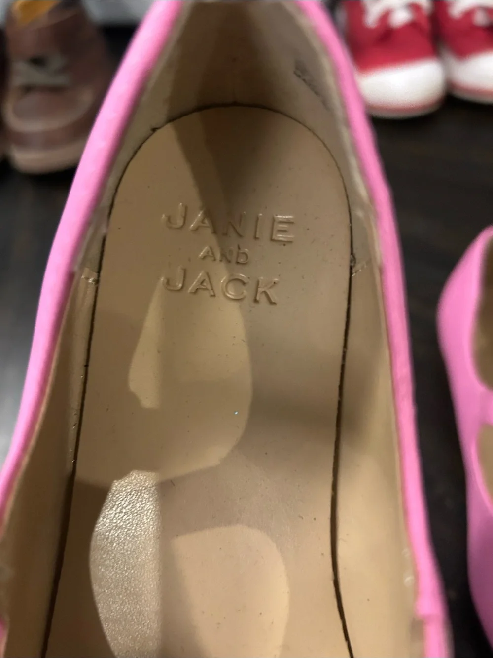 Janie and Jack Pink Mary Jane Flats with Red Heart Detail